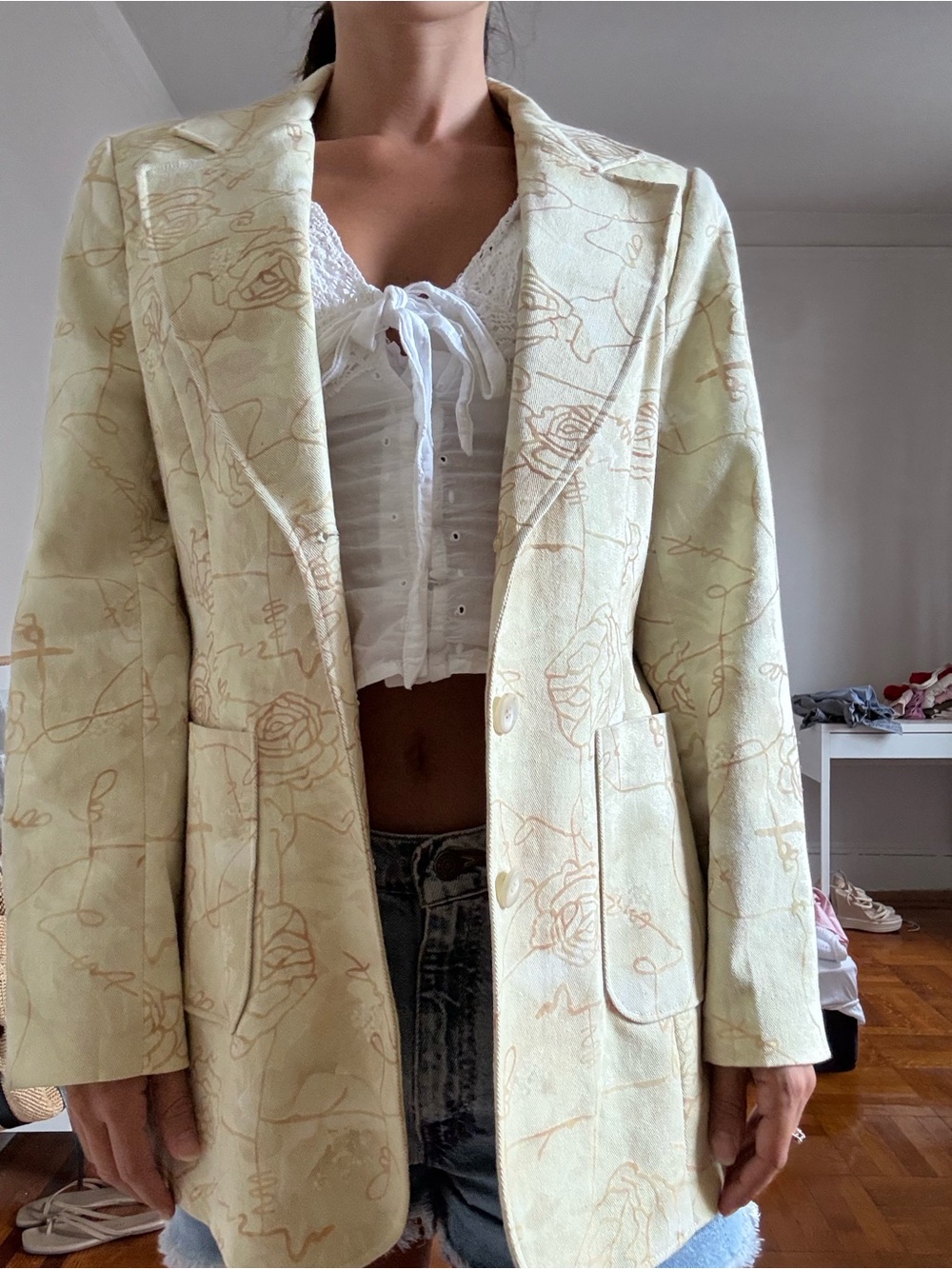 Lina Cardi Green/ Cream Floral Blazer Jacket